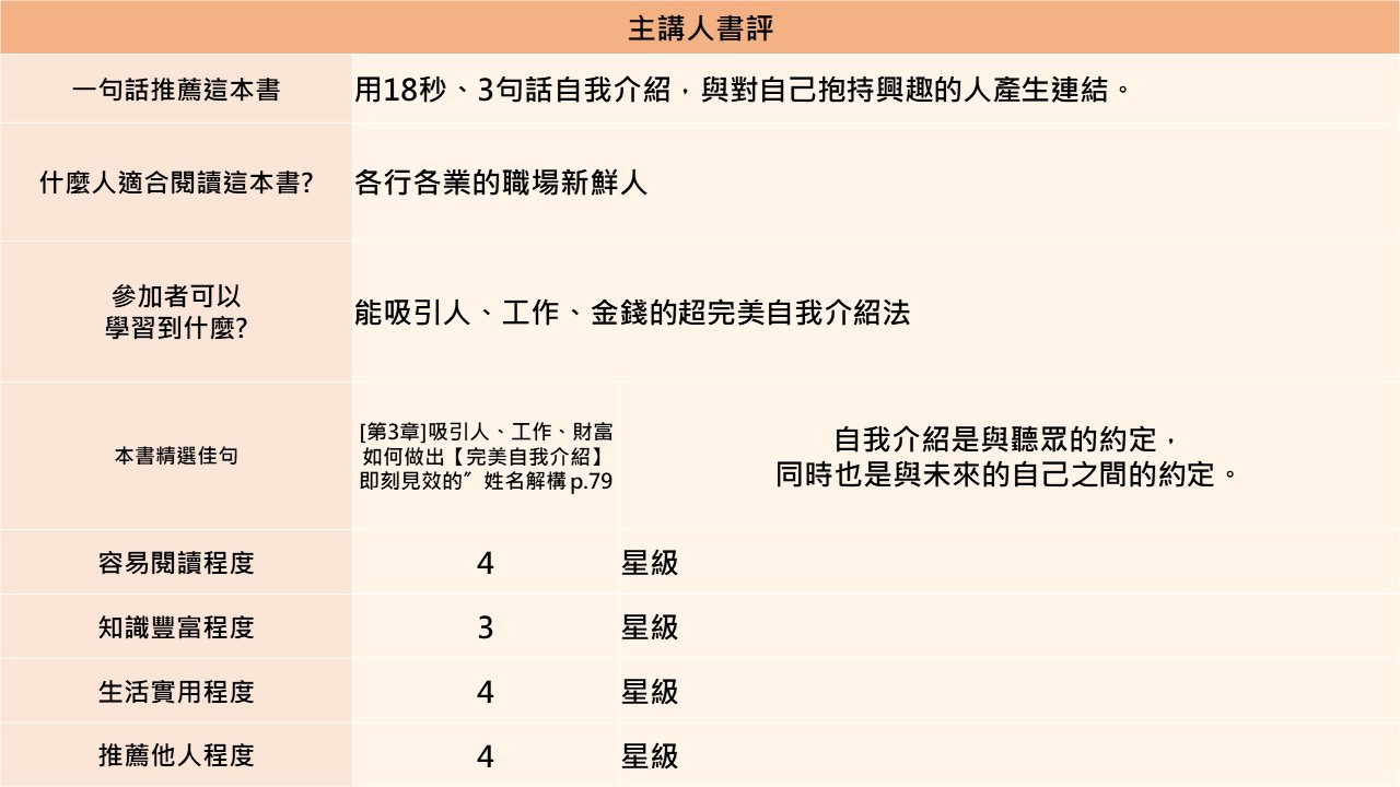 自我介紹的技術:讓內向、害羞、沒有自信都變成優點!?18秒,3句話,輕鬆打造自己的「賣點」,讓每個人都喜歡我! - BookBook