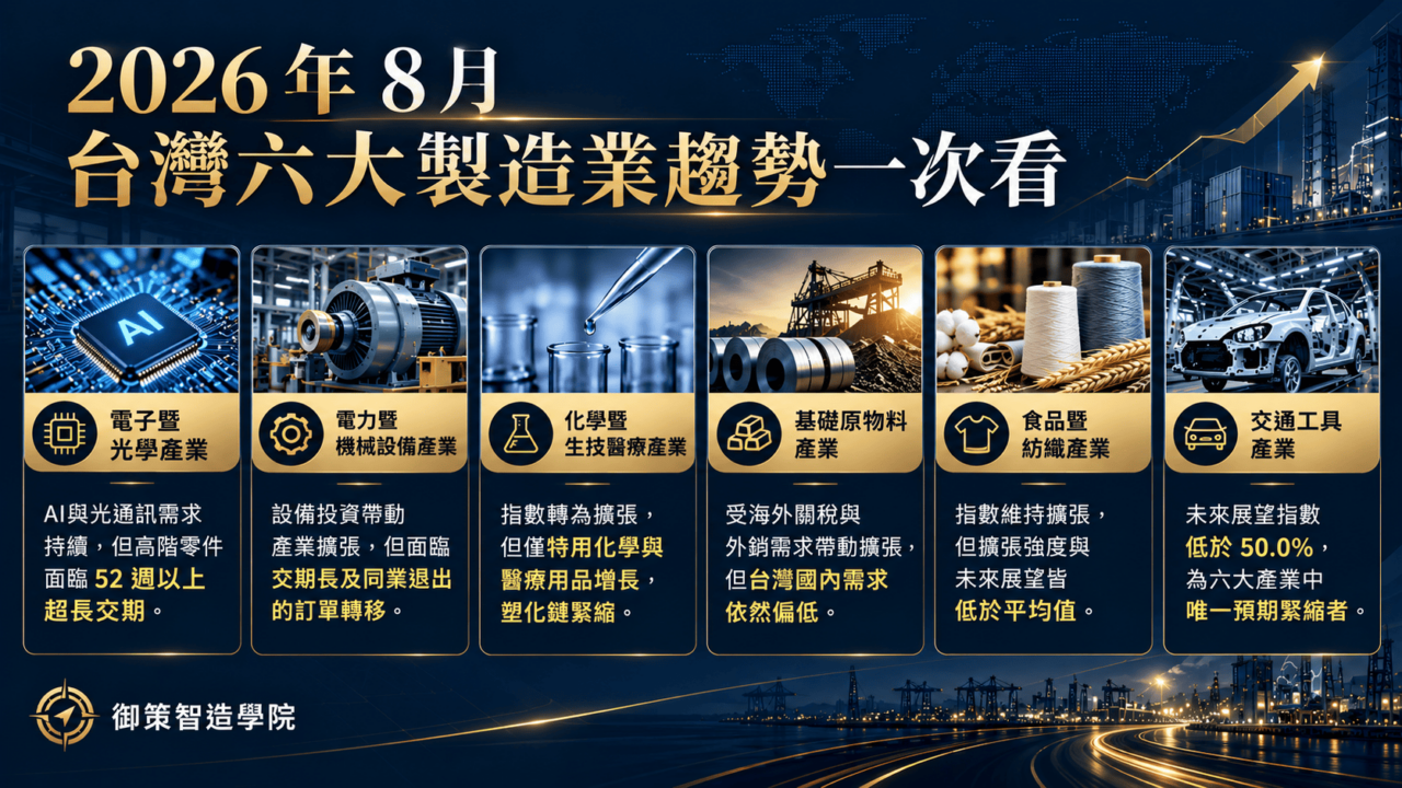 2026 年 8 月製造業各產業趨勢:接班人該注意哪些市場變化?